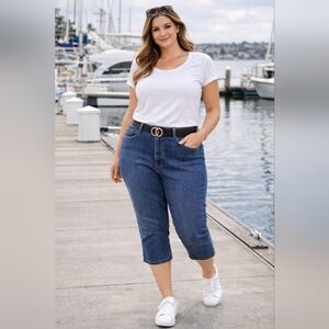 Classic Denim Capri Jeans 20W Plus Stretch Summer Casual Everyday Blue Jones NY